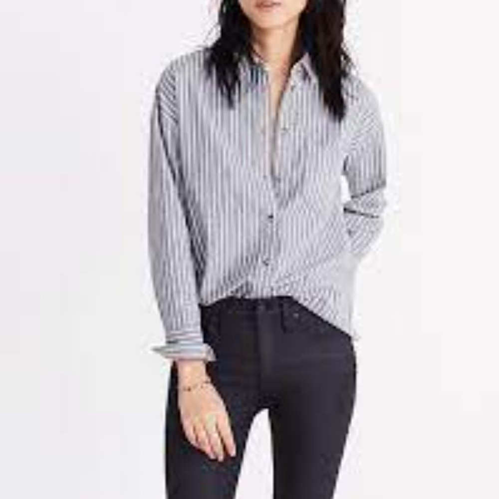 Madewell Flannel Westward Shirt in Gray Stripe